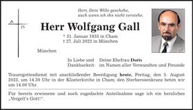 Traueranzeige Wolfgang Gall