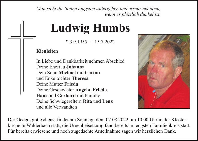 Traueranzeige Ludwig Humbs