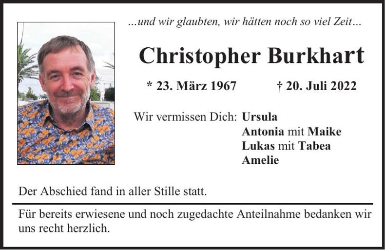 Traueranzeige Christopher Burkhart
