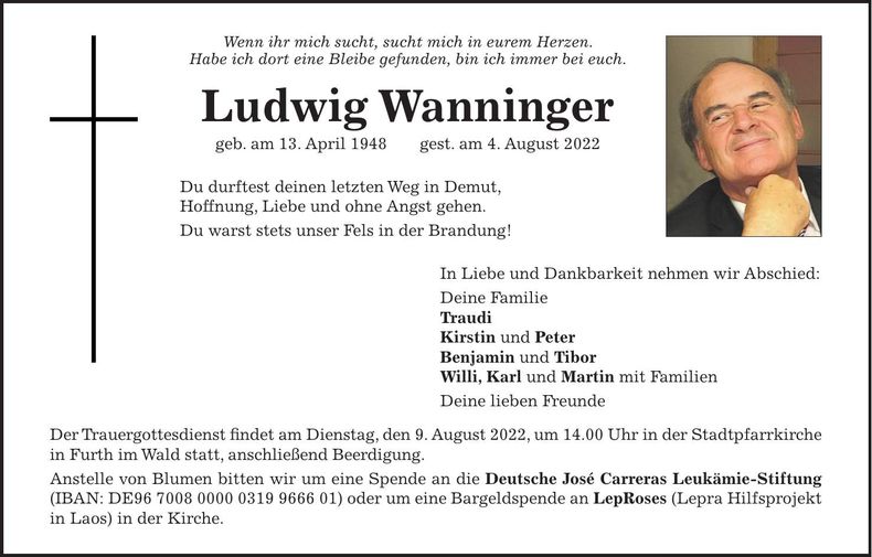 Traueranzeige Ludwig Wanninger