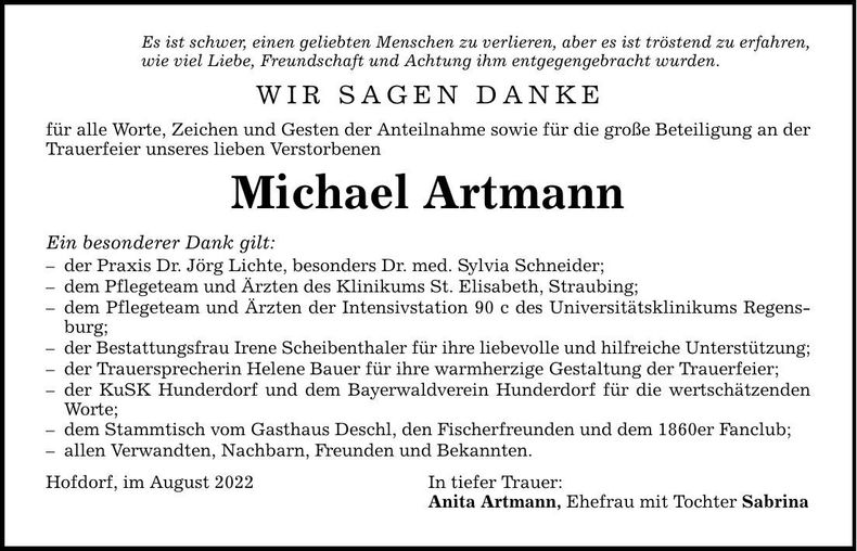 Traueranzeige Michael Artmann