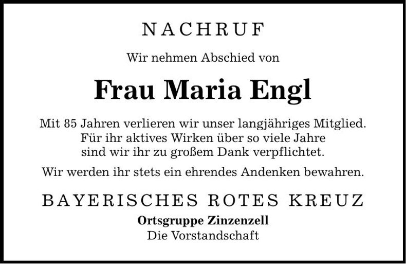Traueranzeige Maria Engl