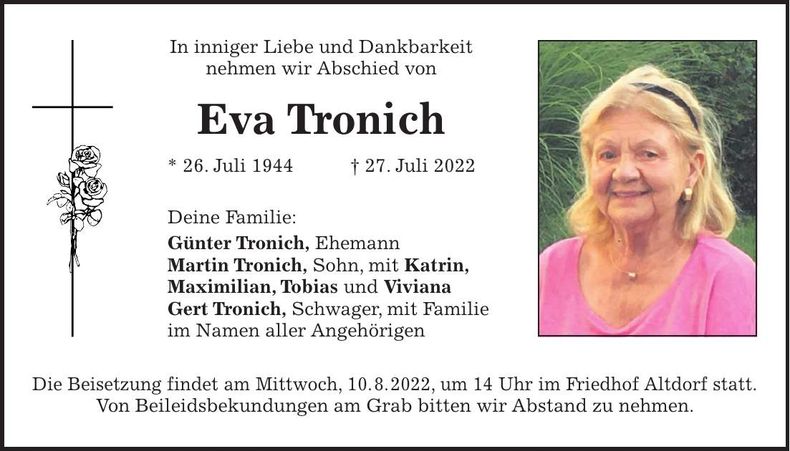 Traueranzeige Eva Tronich