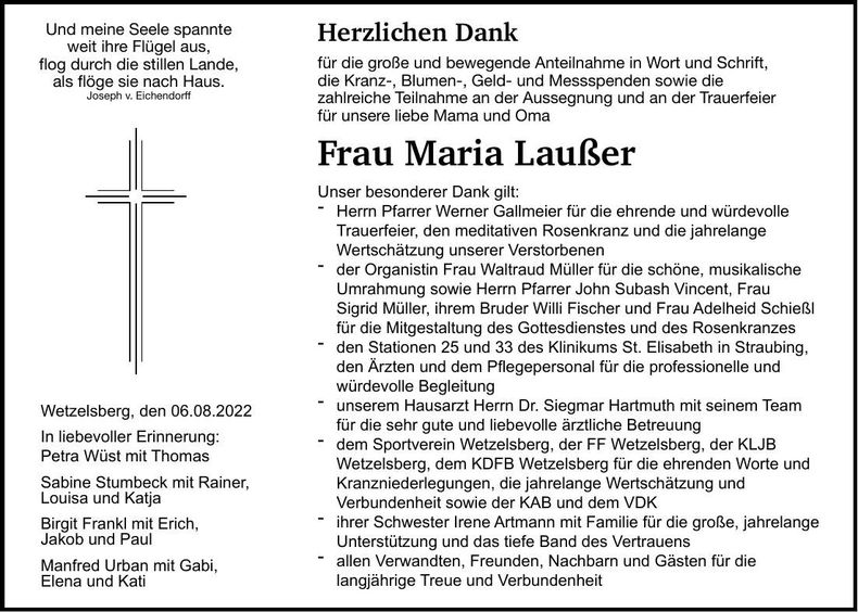 Traueranzeige Maria Laußer
