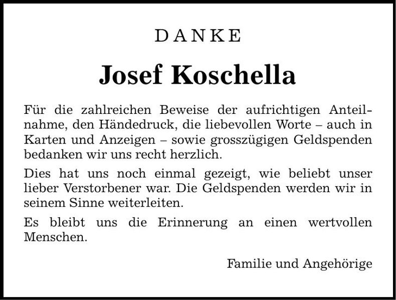 Traueranzeige Josef Kosella
