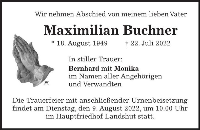 Traueranzeige Maximilian Buchner