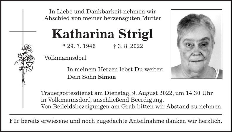 Traueranzeige Katharina Strigl