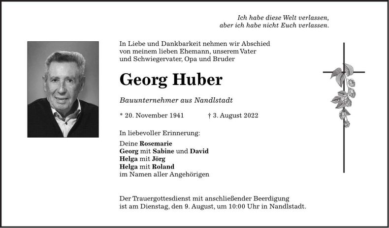 Traueranzeige Georg Huber
