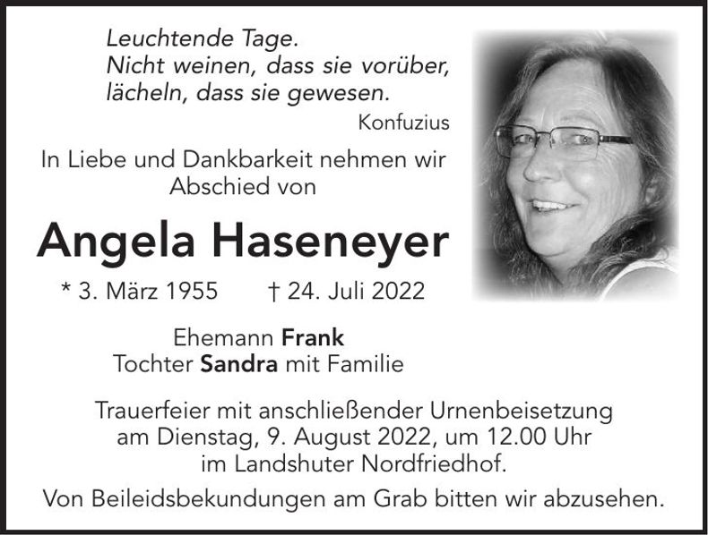 Traueranzeige Angela Haseneyer