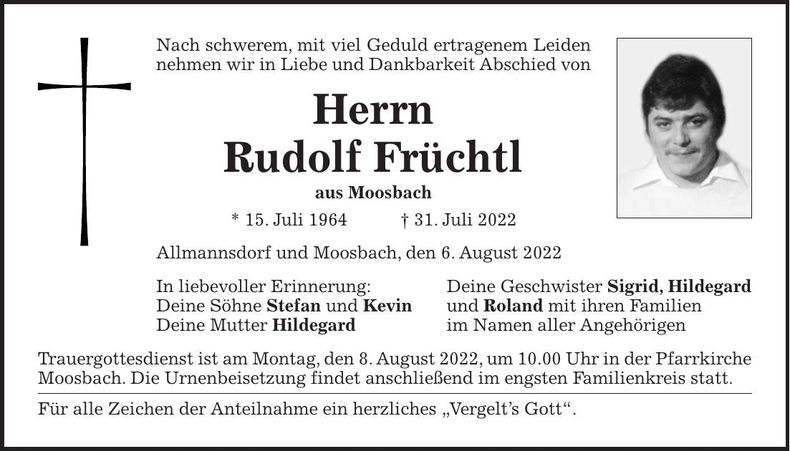 Traueranzeige Rudolf Früchtl