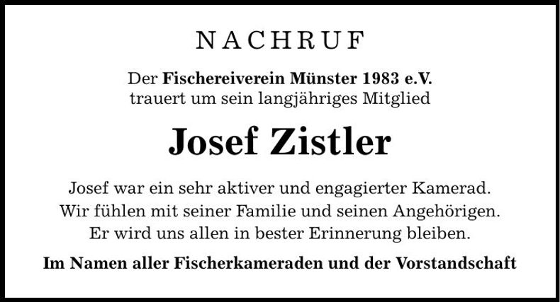 Traueranzeige Josef Zistler