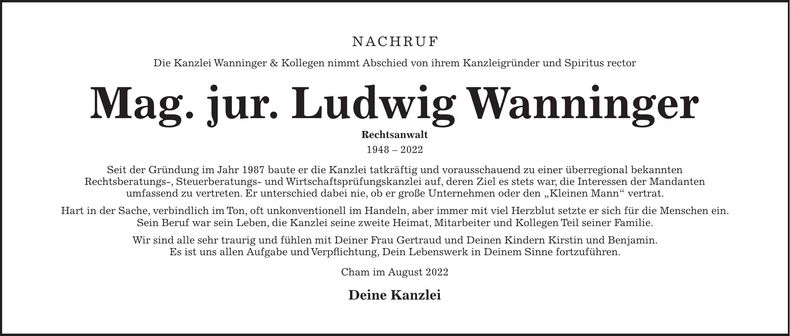 Traueranzeige Ludwig Wanninger