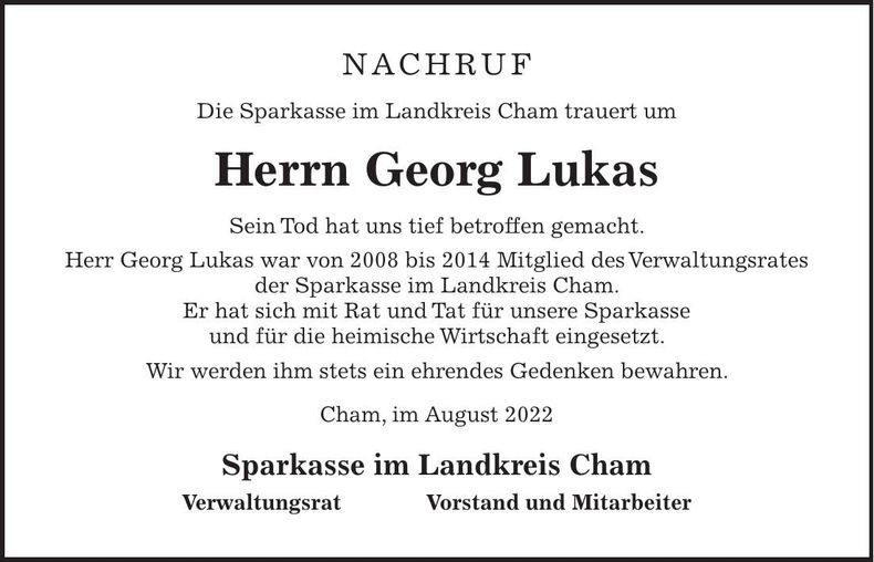 Traueranzeige Georg Lukas