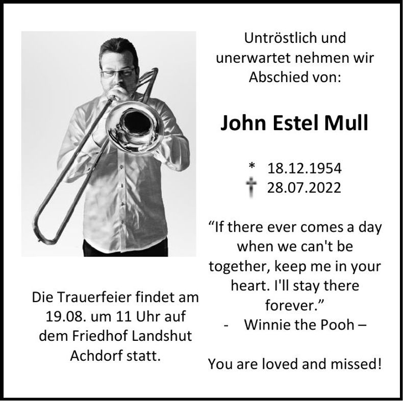 Traueranzeige John Estel Mull