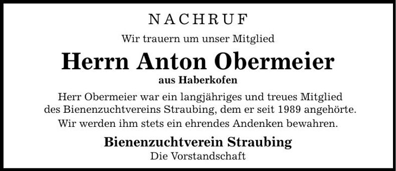 Traueranzeige Anton Obermeier