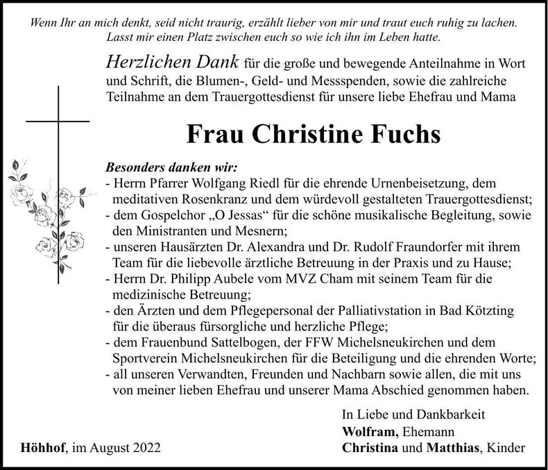 Traueranzeige Christine Fuchs