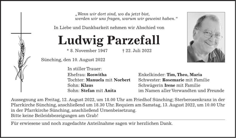 Traueranzeige Ludwig Parzefall