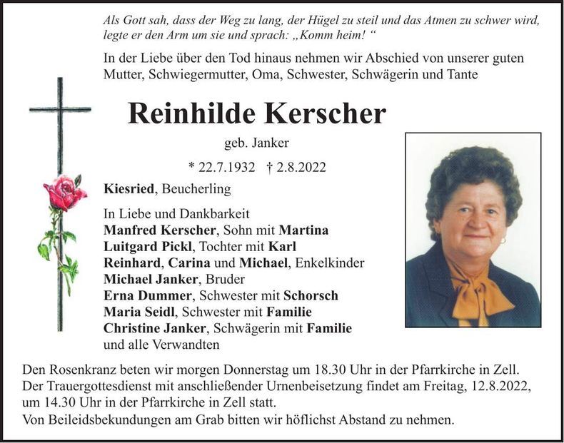 Traueranzeige Reinhilde Kerscher