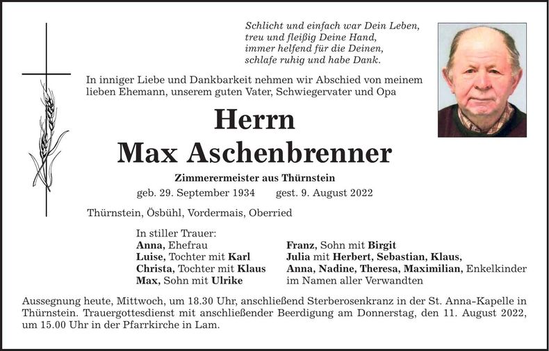 Traueranzeige Max Aschenbrenner