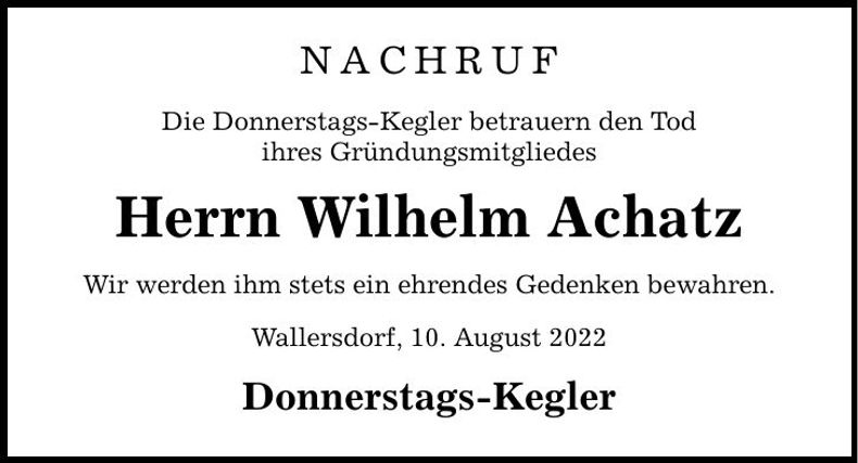 Traueranzeige Wilhelm Achatz