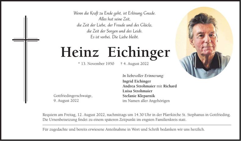 Traueranzeige Heinz Eichinger