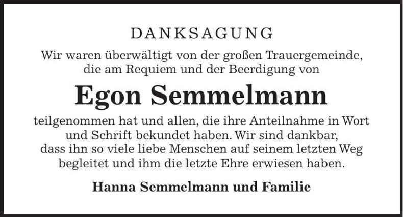 Traueranzeige Egon Semmelmann