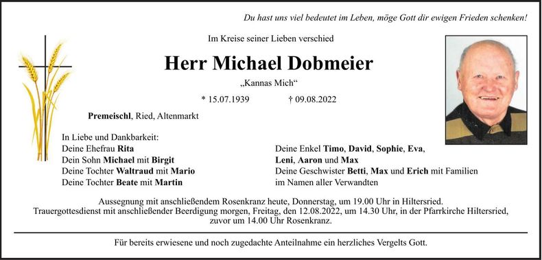Traueranzeige Michael Dobmeier