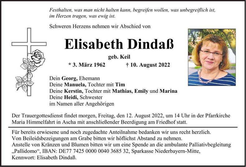 Traueranzeige Elisabeth Dindaß