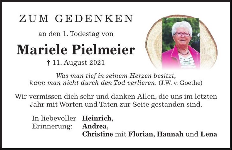 Traueranzeige Mariele Pielmeier