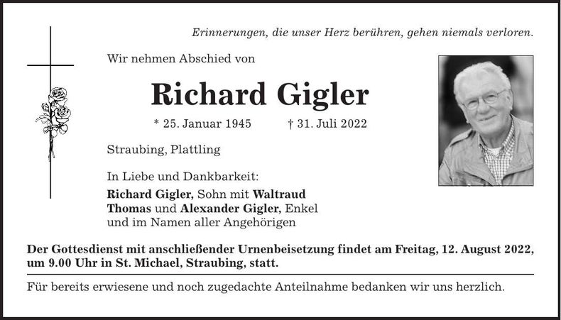 Traueranzeige Richard Gigler