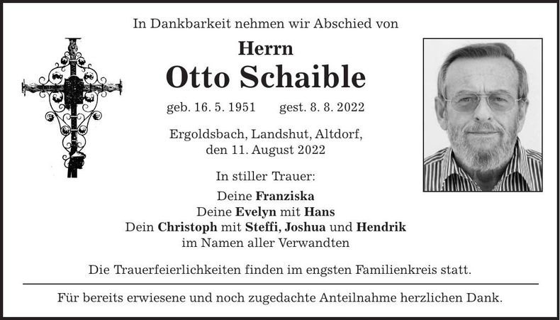 Traueranzeige Otto Schaible