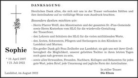 Traueranzeige Sophie Pöschl
