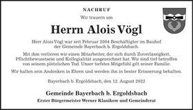 Traueranzeige Alois Vögl