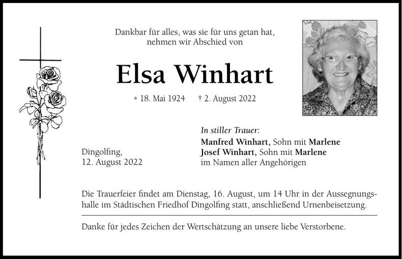 Traueranzeige Elsa Winhart