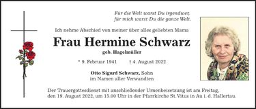 Traueranzeige Hermine Schwarz