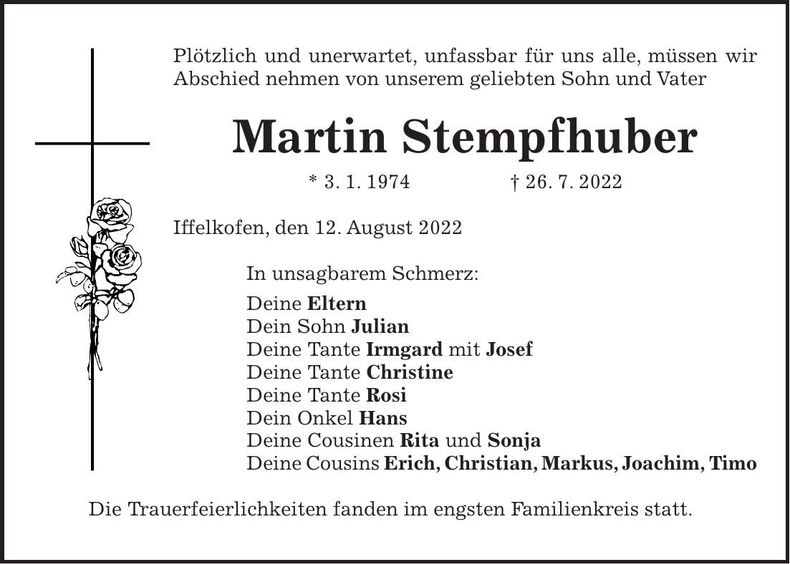 Traueranzeige Martin Stempfhuber