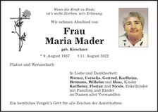 Traueranzeige Maria Mader