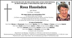 Traueranzeige Rosa Hausladen