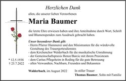 Traueranzeige Maria Baumer