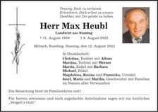 Traueranzeige Max Heubl