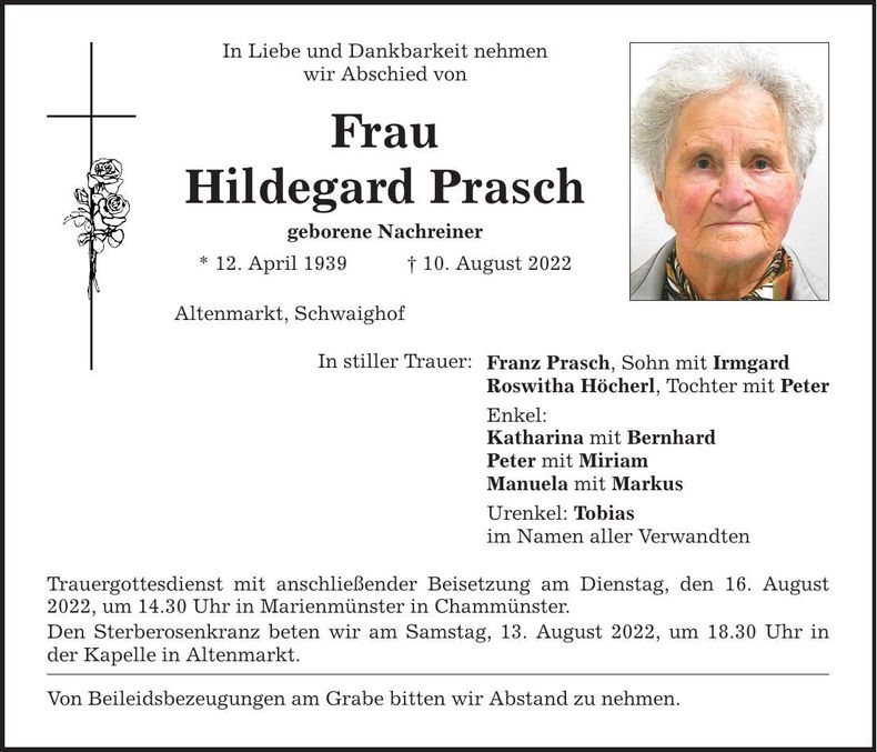 Traueranzeige Hildegard Prasch