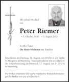 Traueranzeige Peter Riemer
