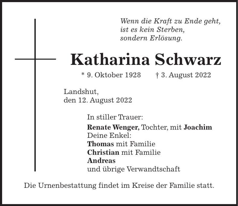 Traueranzeige Katharina Schwarz