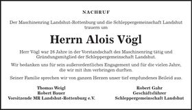 Traueranzeige Alois Vögl