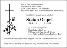 Traueranzeige Stefan Geipel