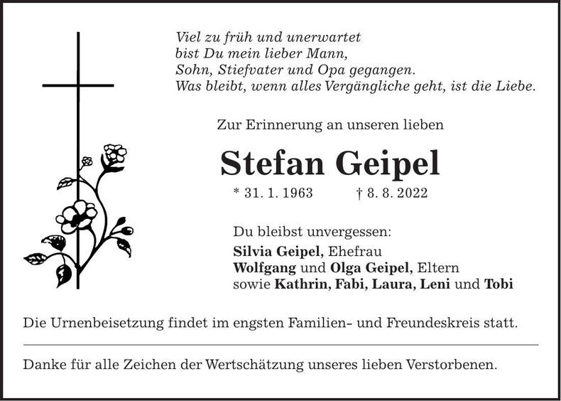 Traueranzeige Stefan Geipel