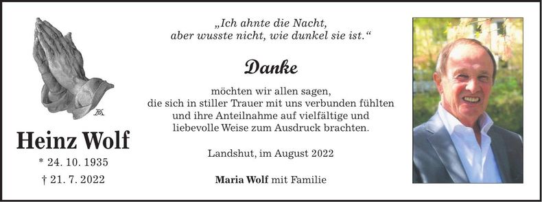 Traueranzeige Heinz Wolf