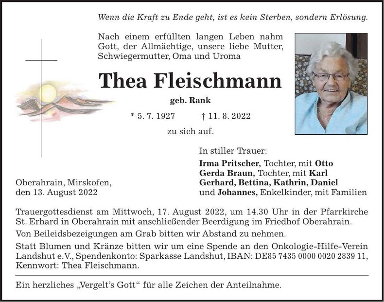 Traueranzeige Thea Fleischmann