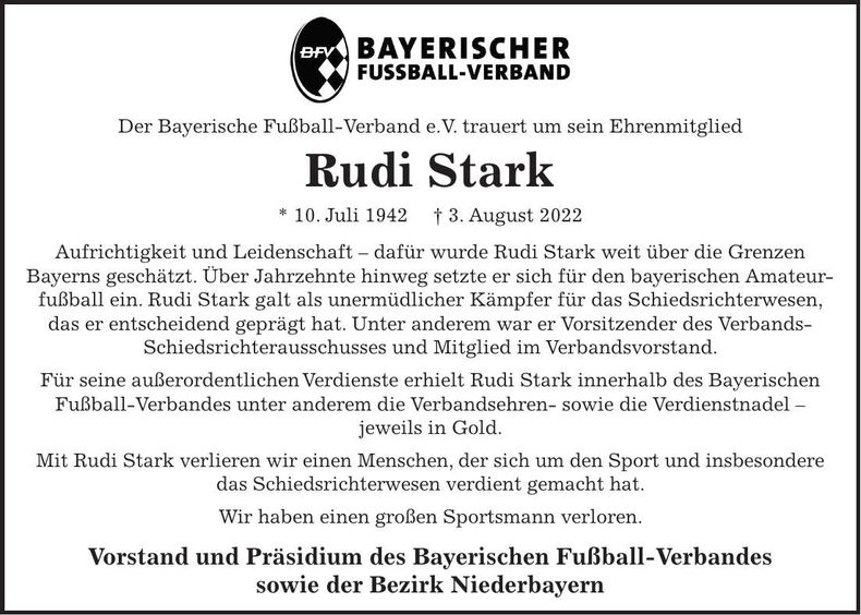 Traueranzeige Rudi Stark