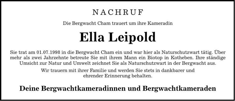 Traueranzeige Ella Leipold